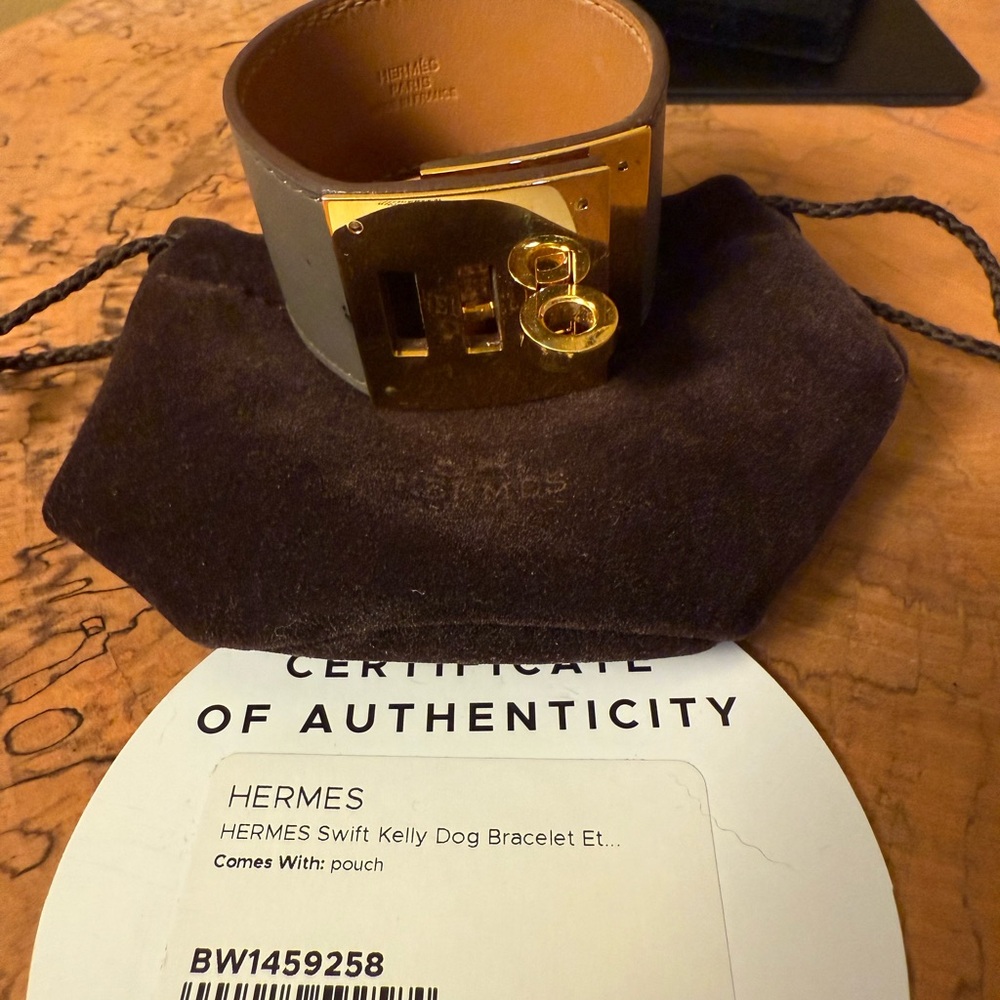 Hermes Gold and Brown Swift Kelly Dog Bracelet